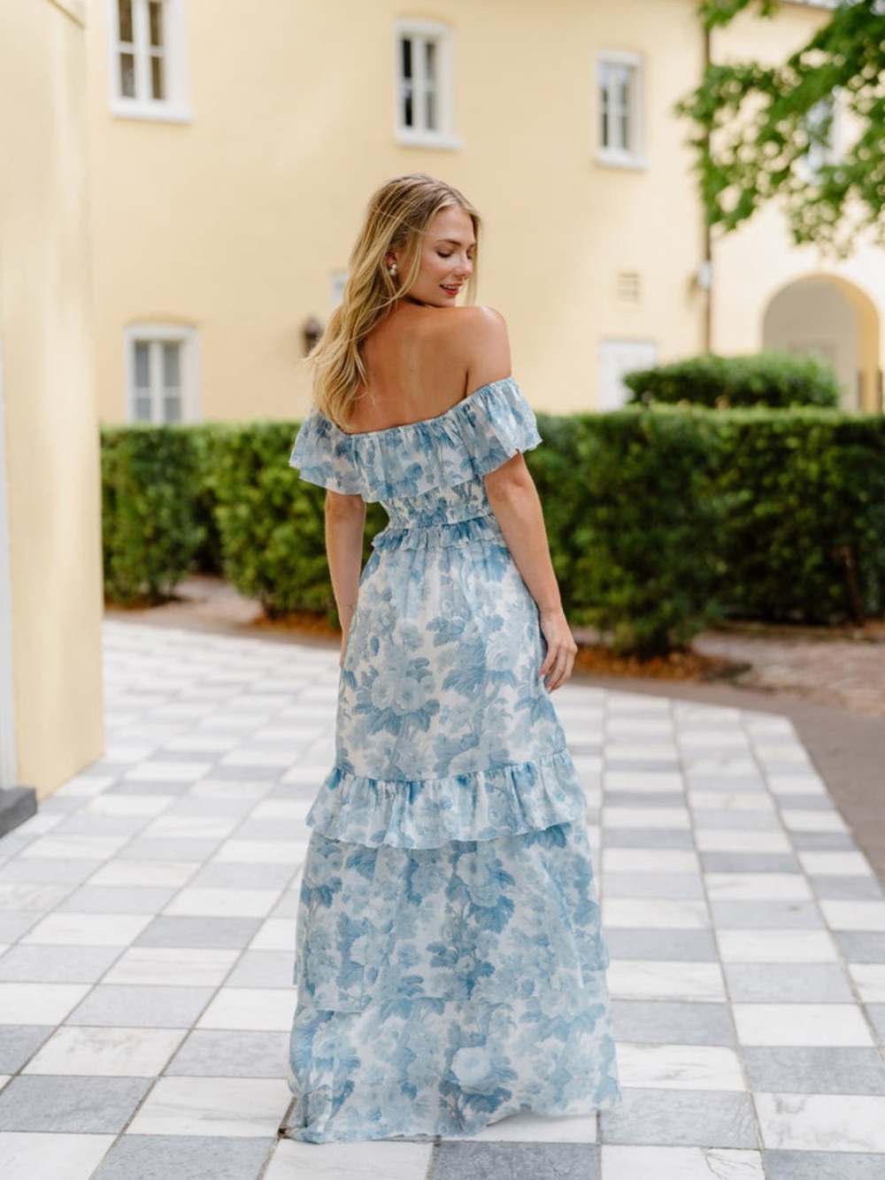 Lulakate Ellison Blue Floral Off-Shoulder Maxi Dress - Picture 4 of 4